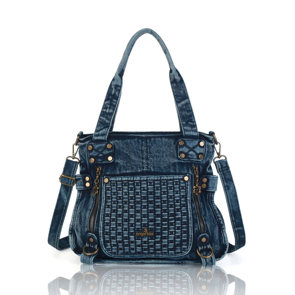 Washed Denim Studded Shoulder Bag