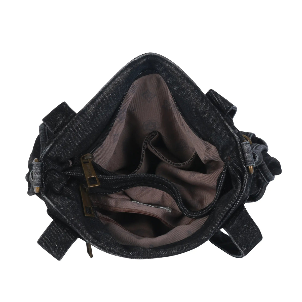 Washed Denim Studded Shoulder Bag