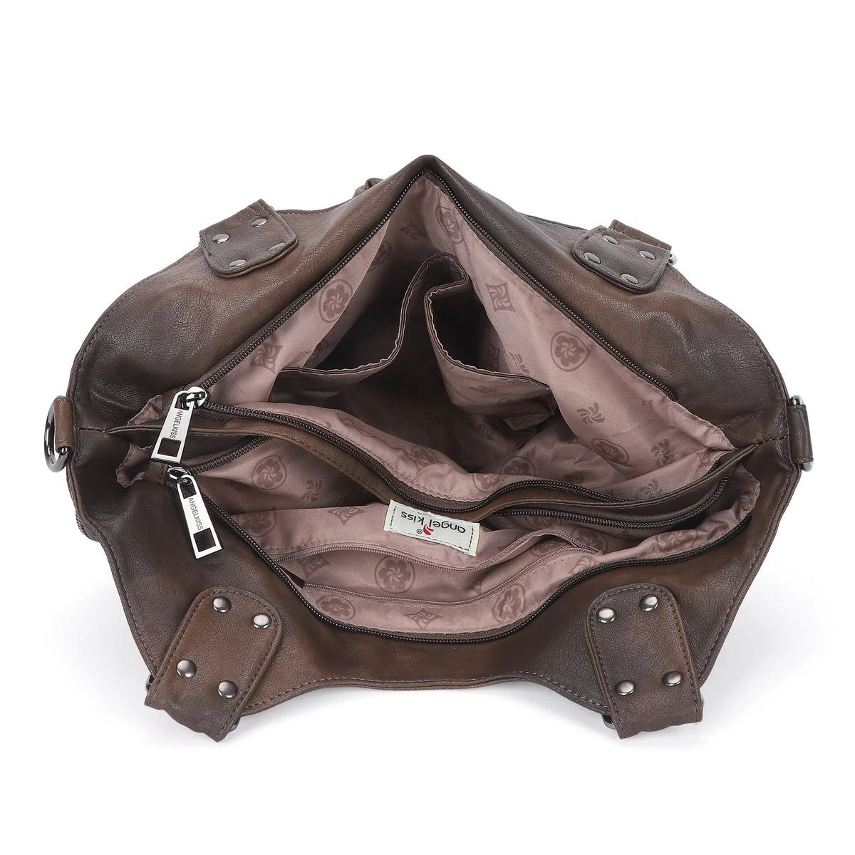 Vintage Studded Multi-Pocket Crescent Hobo Shoulder Bag