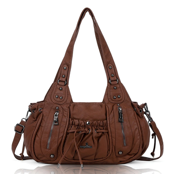 Vintage Studded Multi-Pocket Slouchy Tote Shoulder Bag