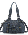 Washed Western Studded Shoulder Tote Bag with Lace-Up Detail