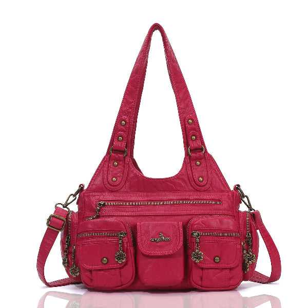 Retro Utility Multi-Pocket PU Leather Crossbody Bag