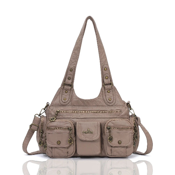 Retro Utility Multi-Pocket PU Leather Crossbody Bag