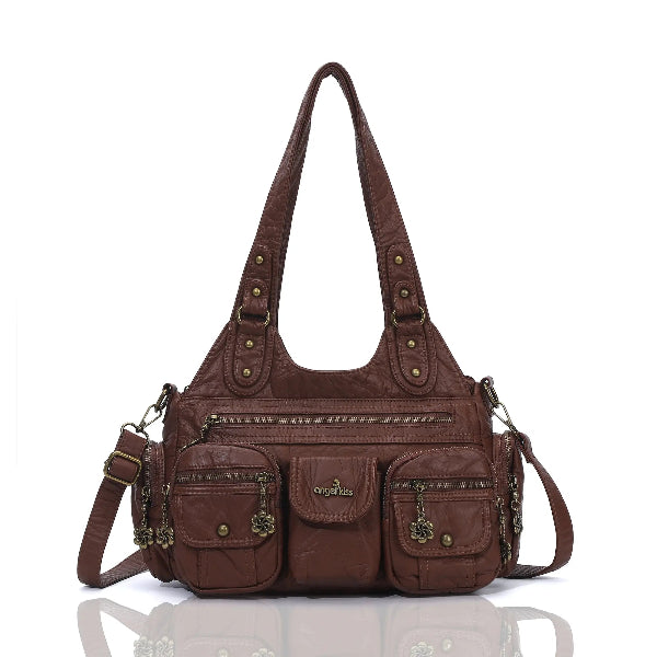 Retro Utility Multi-Pocket PU Leather Crossbody Bag