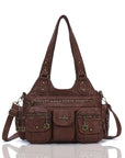 Retro Utility Multi-Pocket PU Leather Crossbody Bag