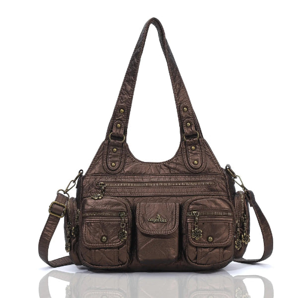 Retro Utility Multi-Pocket PU Leather Crossbody Bag