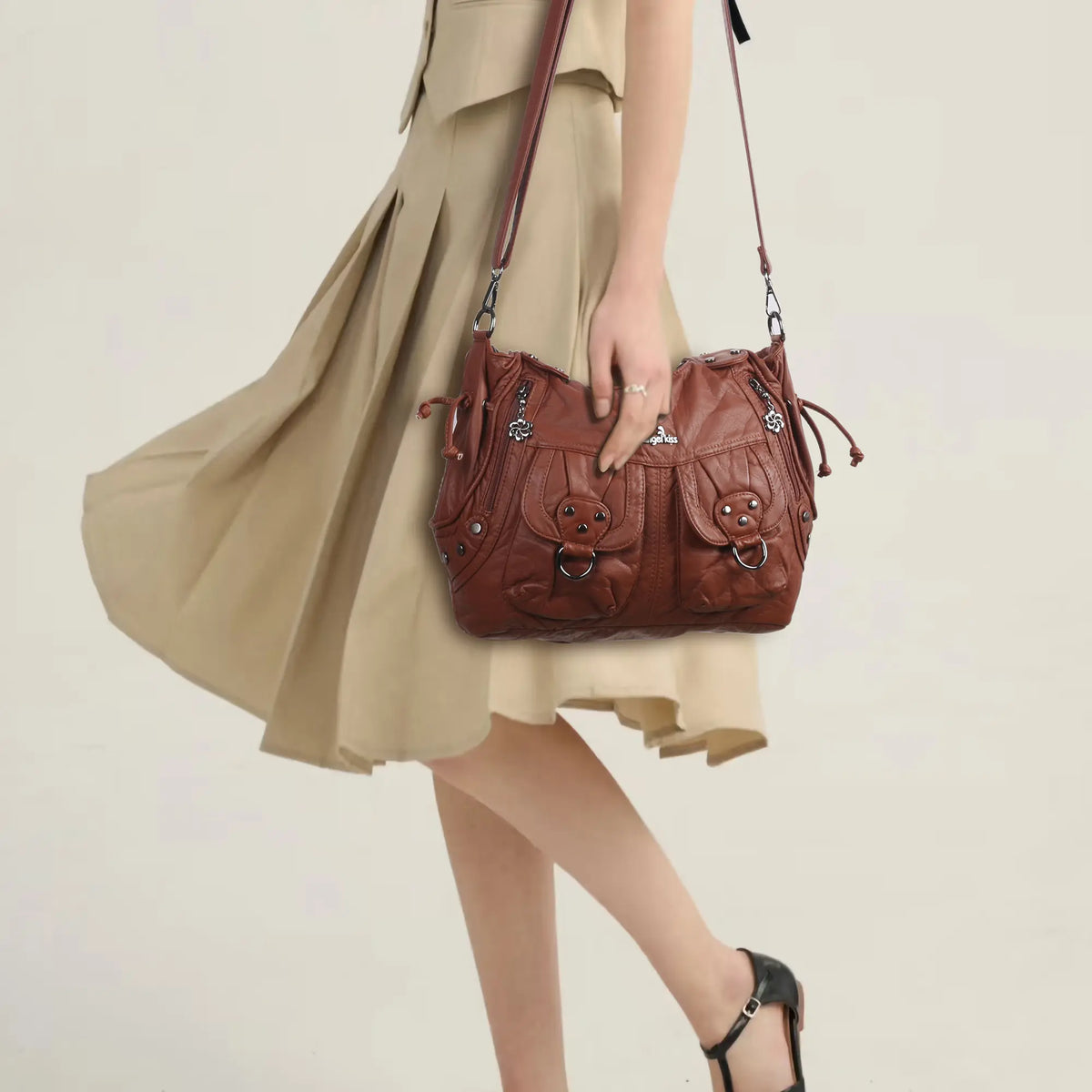 Vintage Wide-Strap Hobo Shoulder Bag