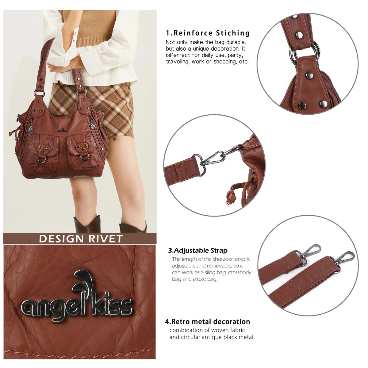Vintage Wide-Strap Hobo Shoulder Bag