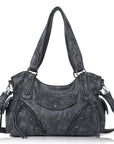 Washed Curved-Panel Slouchy Hobo Shoulder Bag