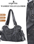 Washed Curved-Panel Slouchy Hobo Shoulder Bag