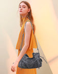 Washed Curved-Panel Slouchy Hobo Shoulder Bag
