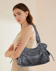 Washed Curved-Panel Slouchy Hobo Shoulder Bag