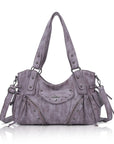 Washed Curved-Panel Slouchy Hobo Shoulder Bag