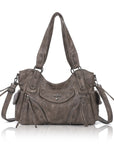 Washed Curved-Panel Slouchy Hobo Shoulder Bag