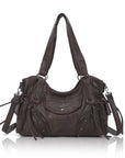 Washed Curved-Panel Slouchy Hobo Shoulder Bag