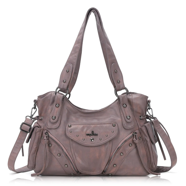 Washed Curved-Panel Slouchy Hobo Shoulder Bag