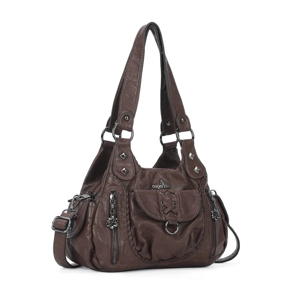 Vintage Multi-Pocket Hobo Shoulder Bag with Crossbody Strap