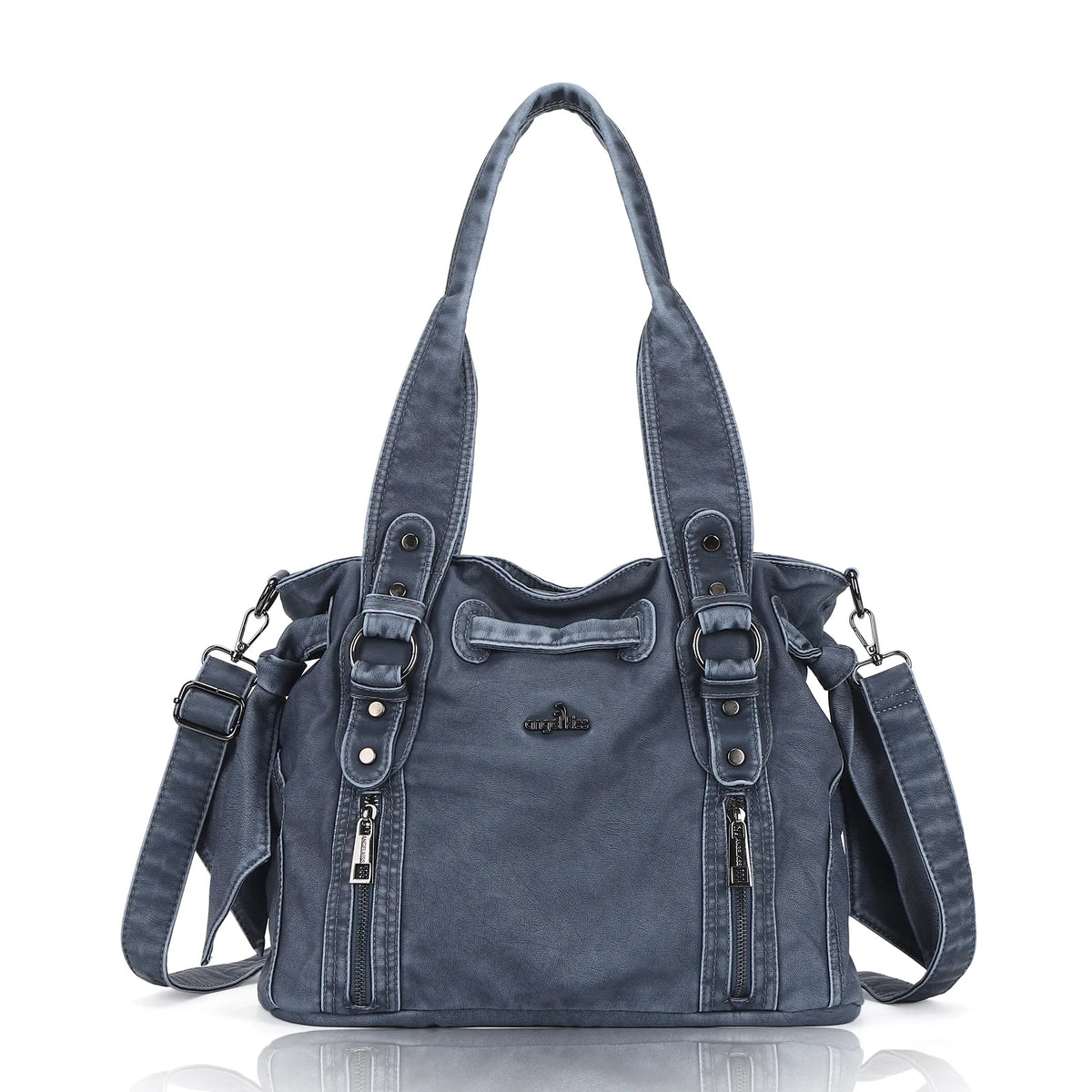 Vintage Washed PU Multi-Pocket Biker Tote Bag