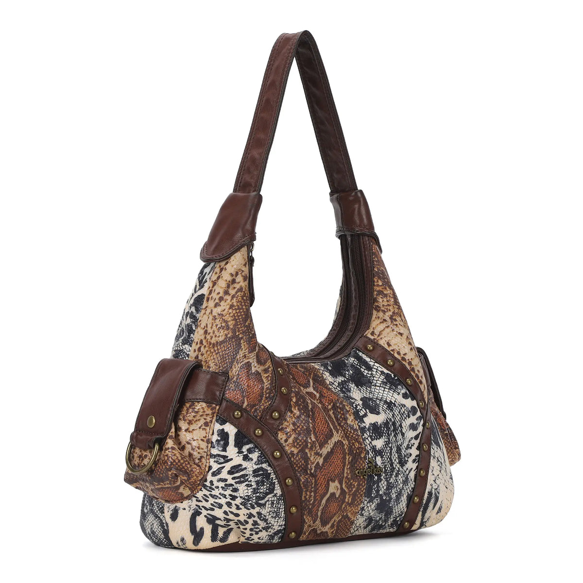 Vintage-Inspired Patchwork Leopard-Print Hobo Shoulder Bag