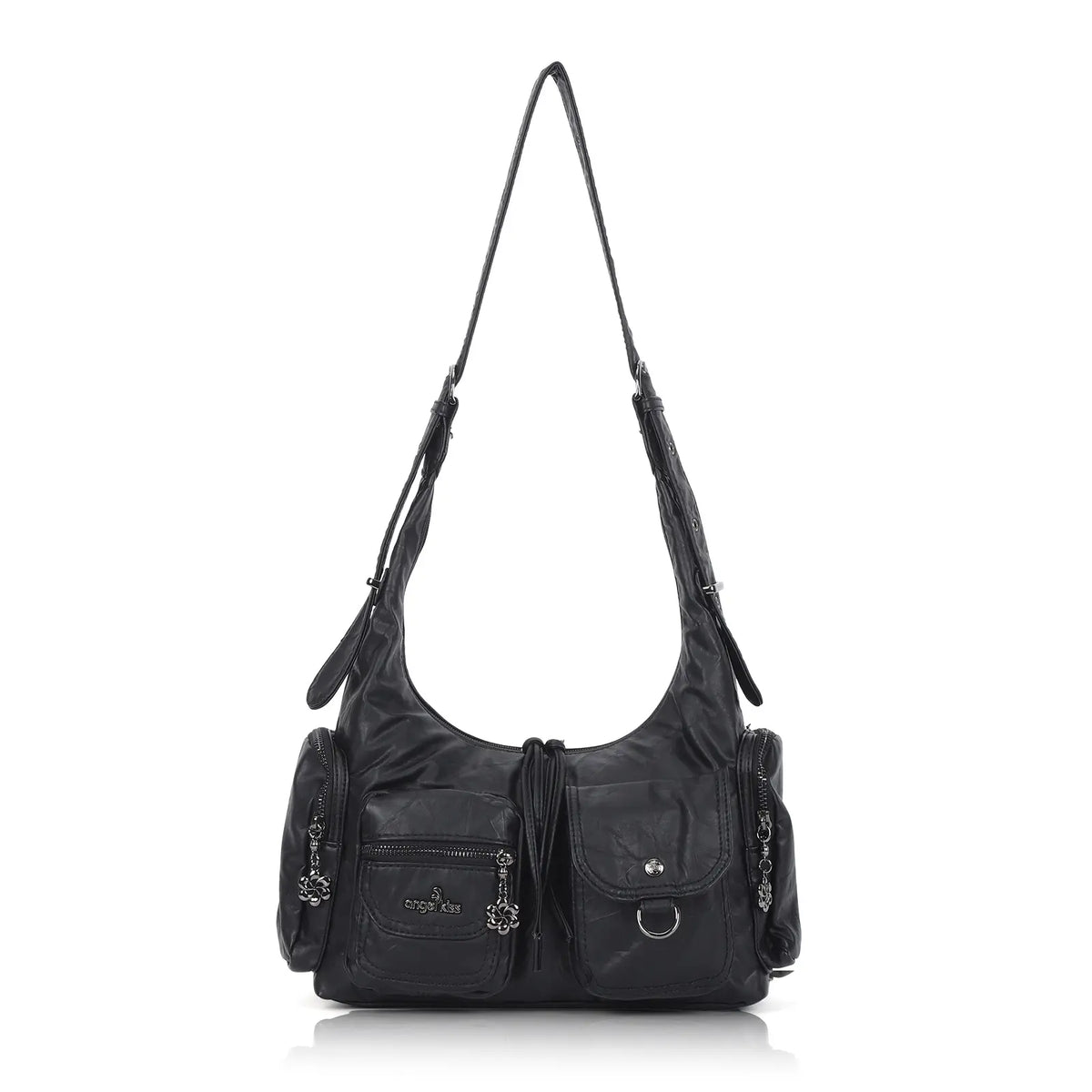 Shoulder Bag – Vintage Crescent with Flower Zip Charms