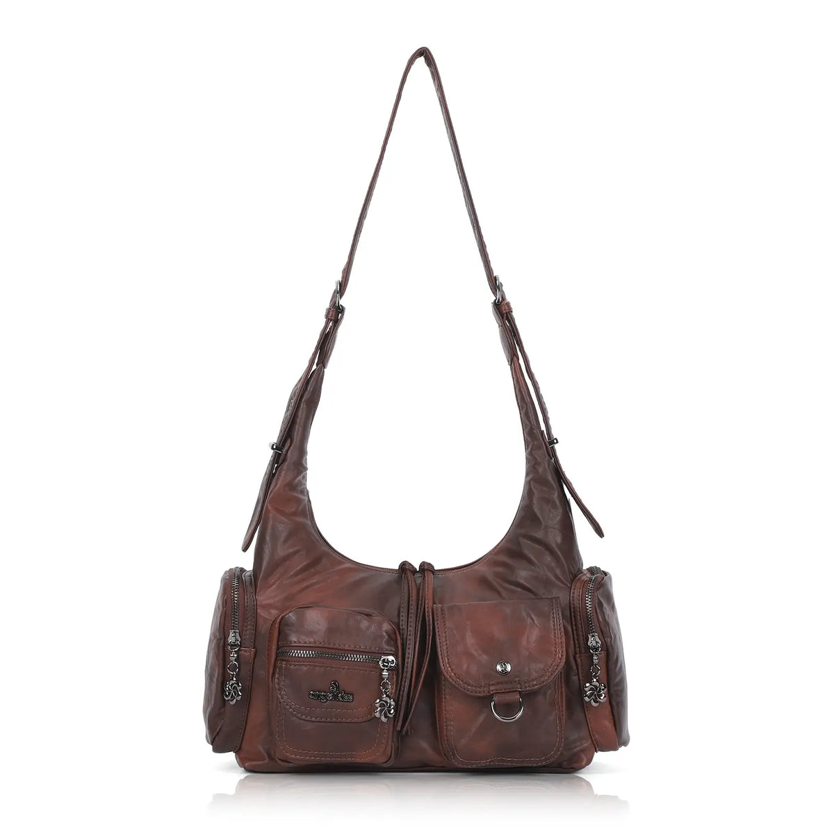 Shoulder Bag – Vintage Crescent with Flower Zip Charms