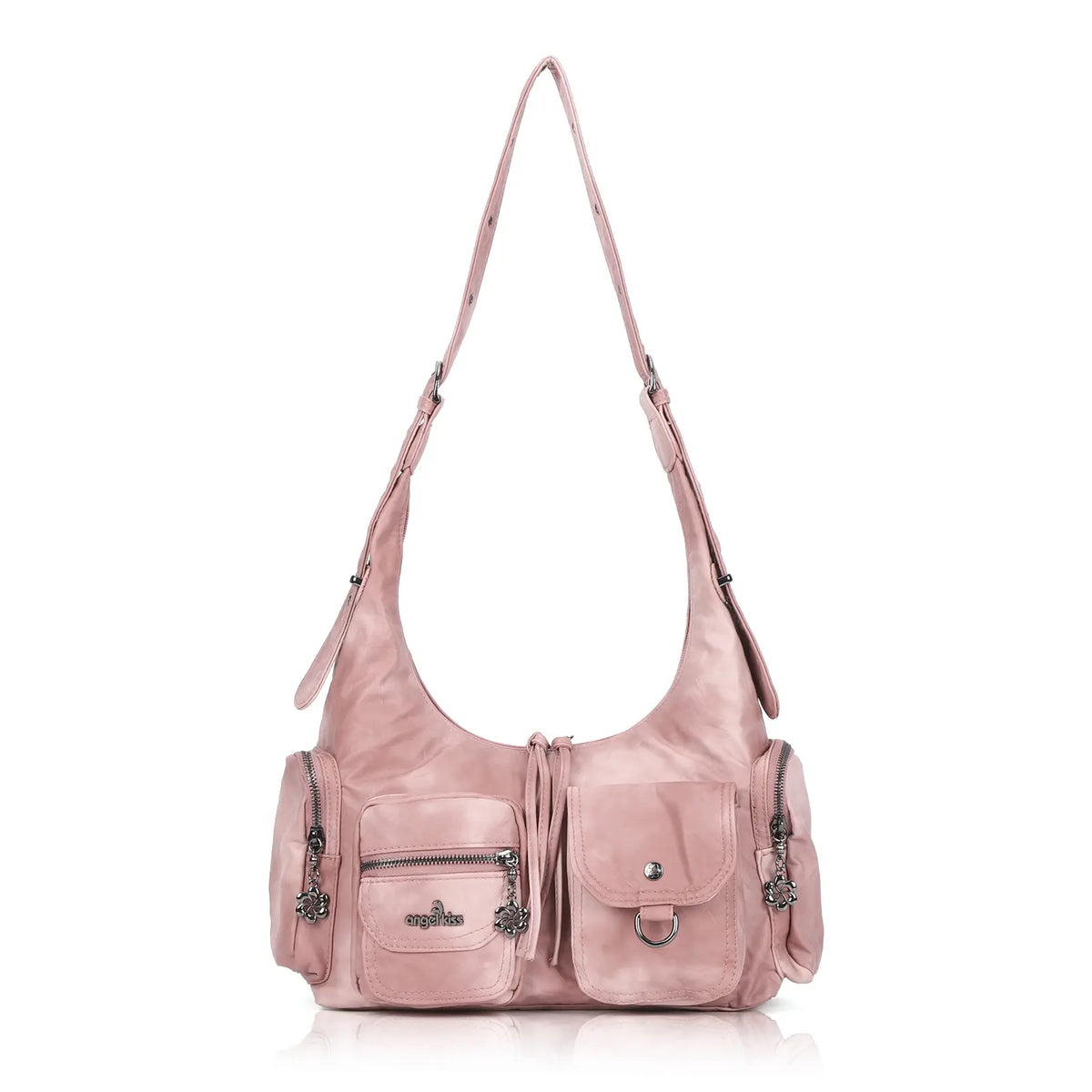 Shoulder Bag – Vintage Crescent with Flower Zip Charms