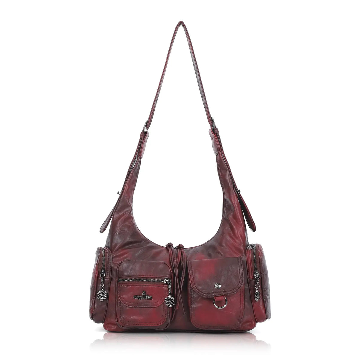 Shoulder Bag – Vintage Crescent with Flower Zip Charms