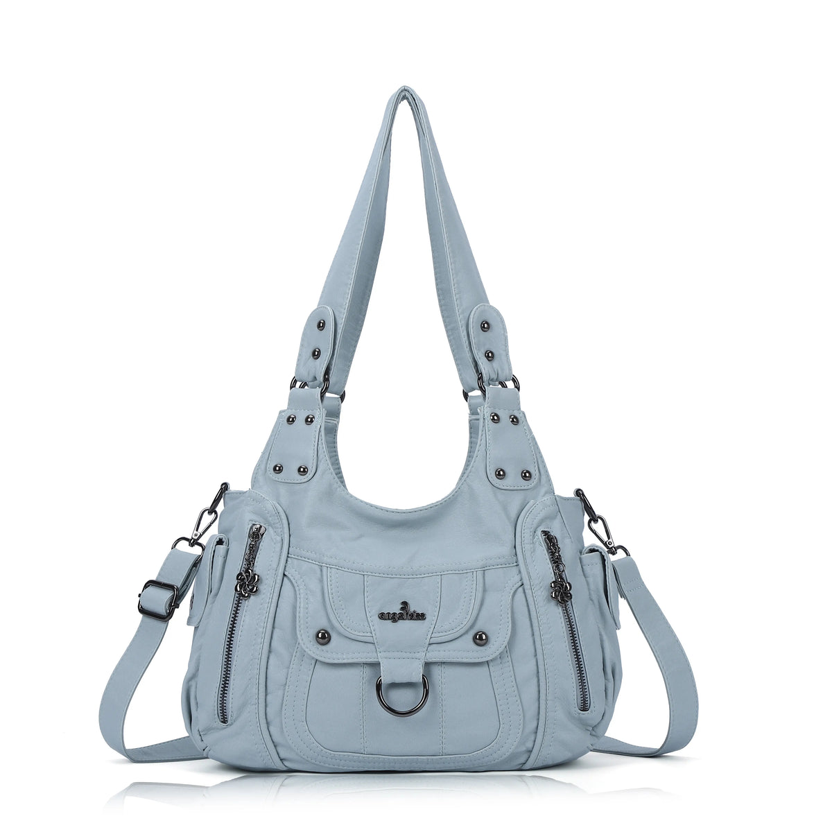 Vintage Multi-Pocket PU Shoulder Bag with Detachable Crossbody Strap