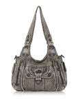 Vintage Multi-Pocket PU Shoulder Bag with Detachable Crossbody Strap