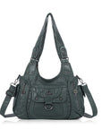 Vintage Multi-Pocket PU Shoulder Bag with Detachable Crossbody Strap
