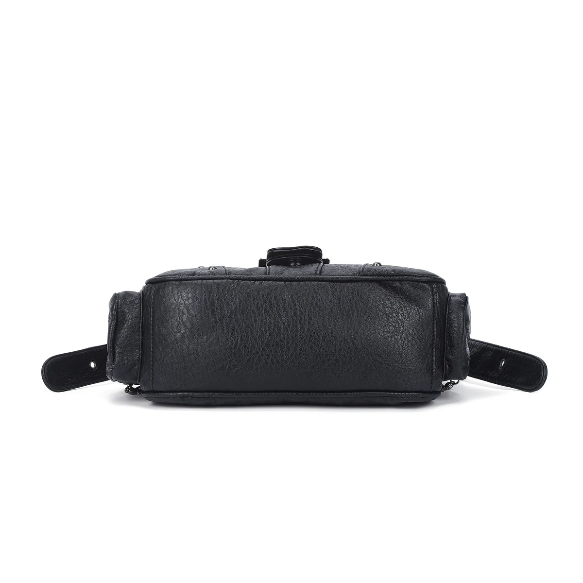 Moto-Inspired Multi-Pocket Crescent Shoulder Bag