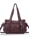 Utility-Inspired Multi-Pocket PU Tote Bag