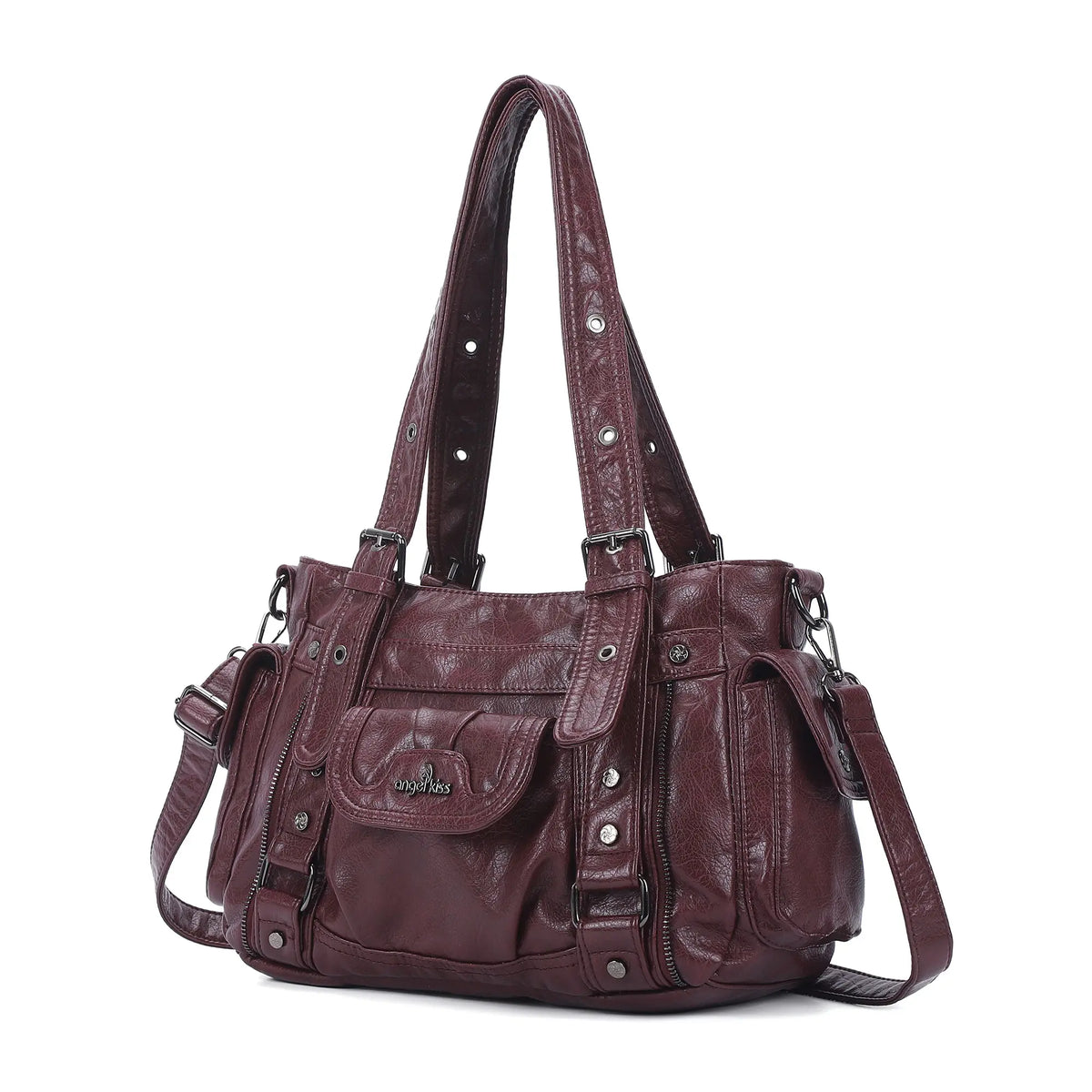 Utility-Inspired Multi-Pocket PU Tote Bag