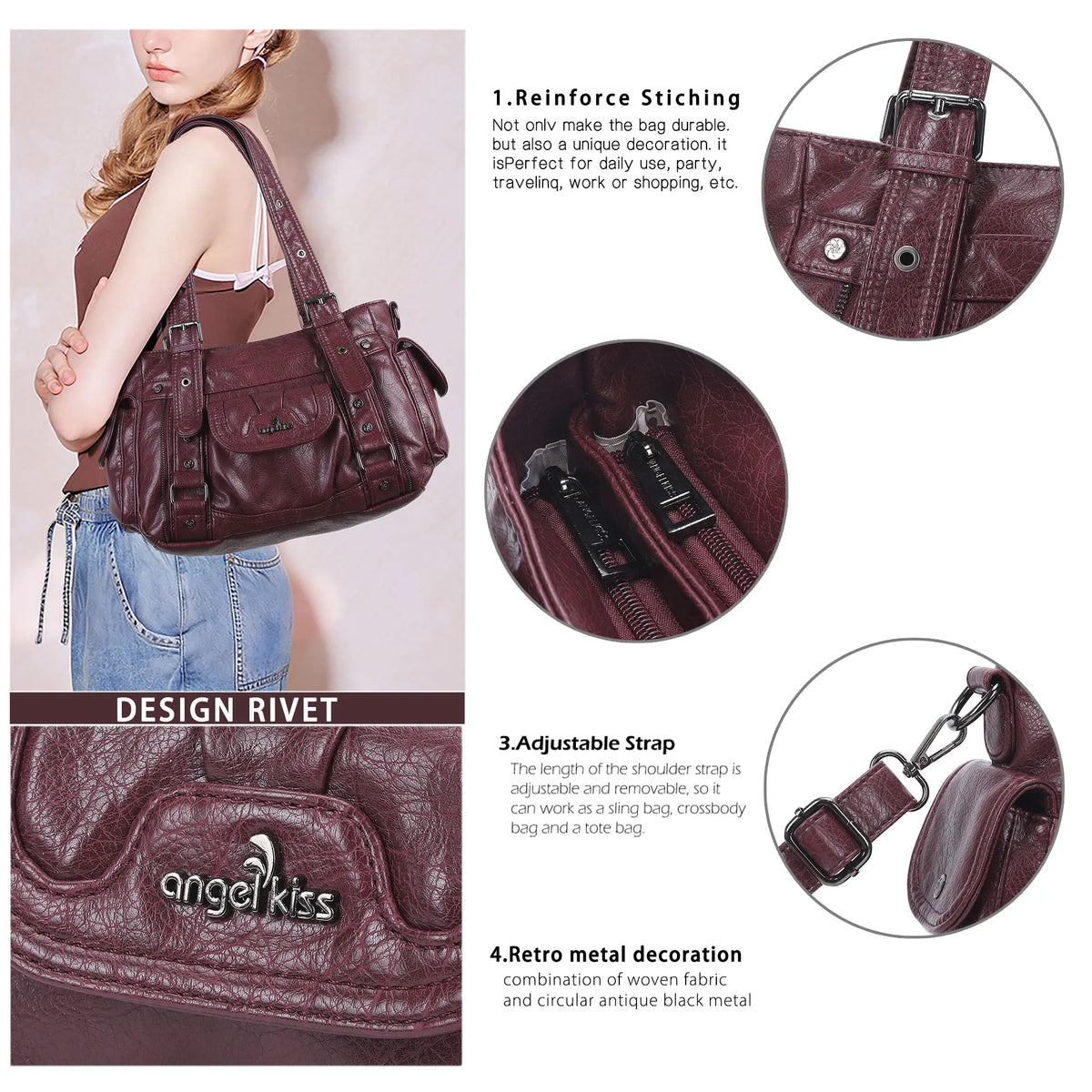 Utility-Inspired Multi-Pocket PU Tote Bag