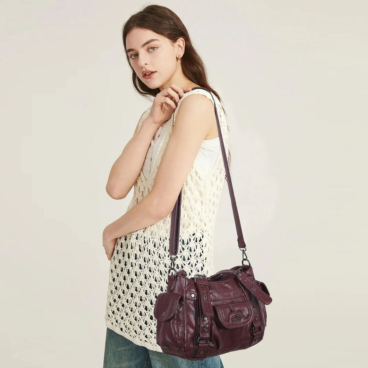 Utility-Inspired Multi-Pocket PU Tote Bag