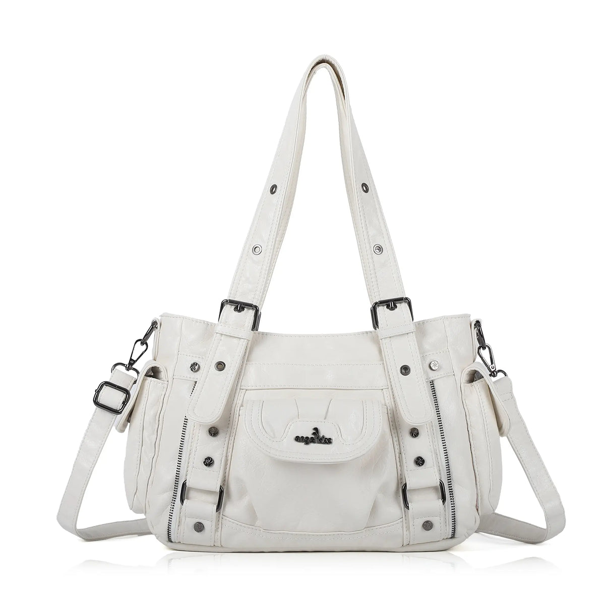 Utility-Inspired Multi-Pocket PU Tote Bag