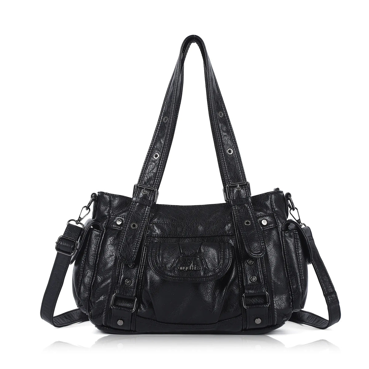 Utility-Inspired Multi-Pocket PU Tote Bag