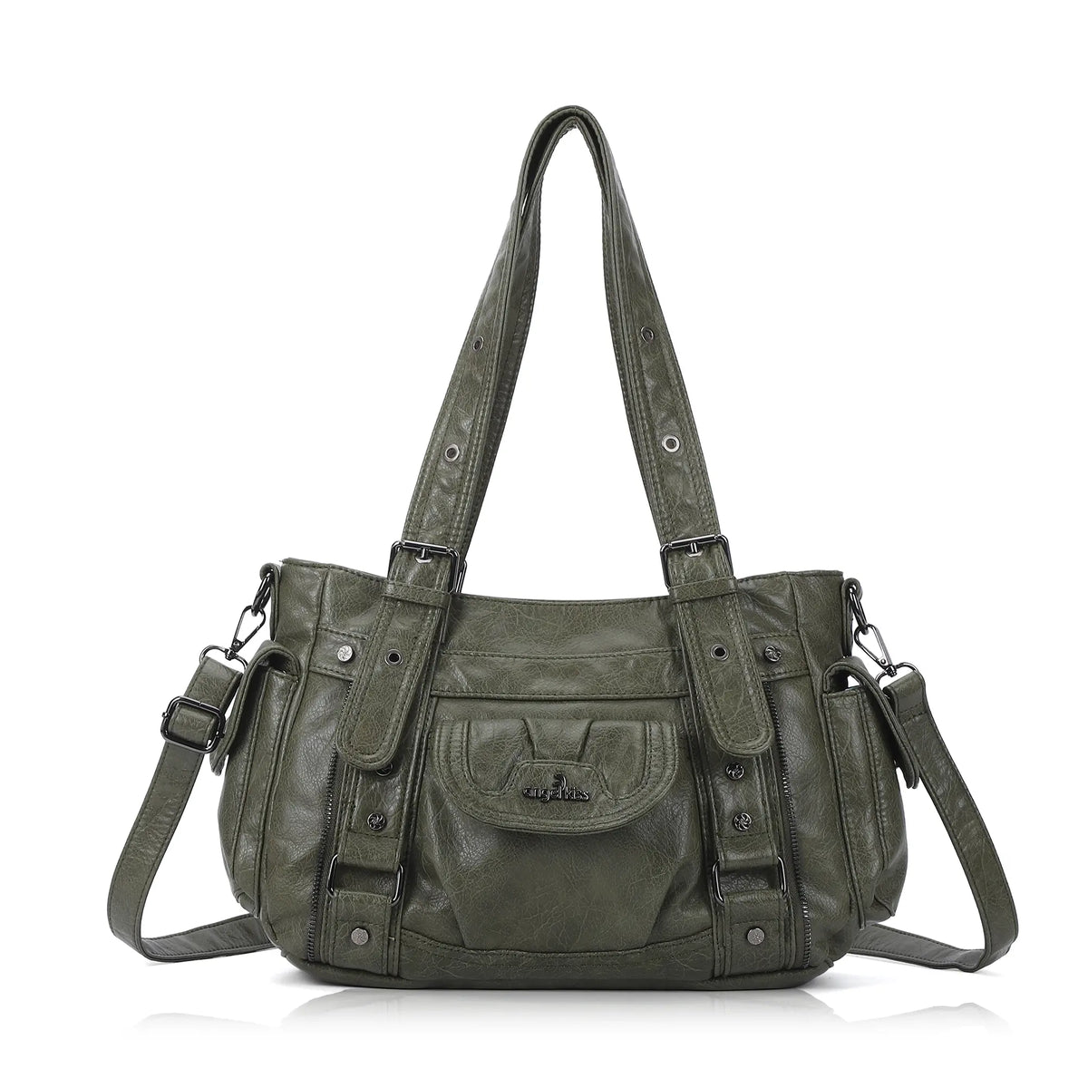 Utility-Inspired Multi-Pocket PU Tote Bag