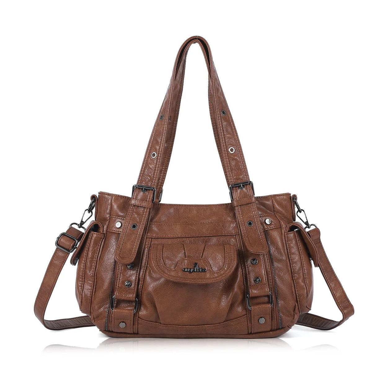 Utility-Inspired Multi-Pocket PU Tote Bag