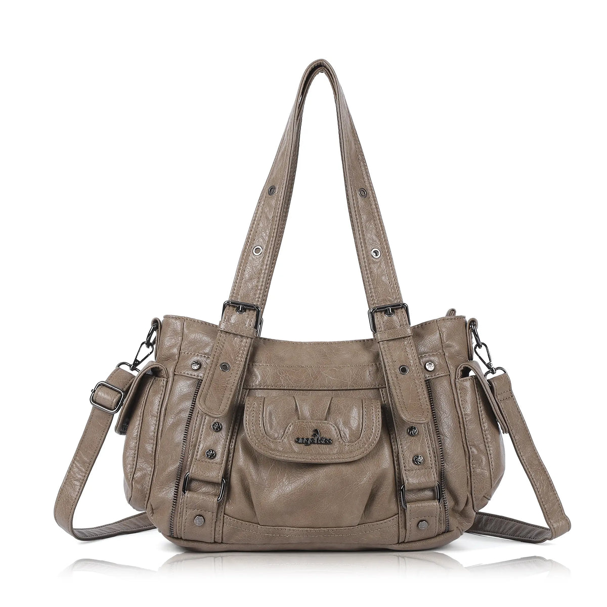 Utility-Inspired Multi-Pocket PU Tote Bag