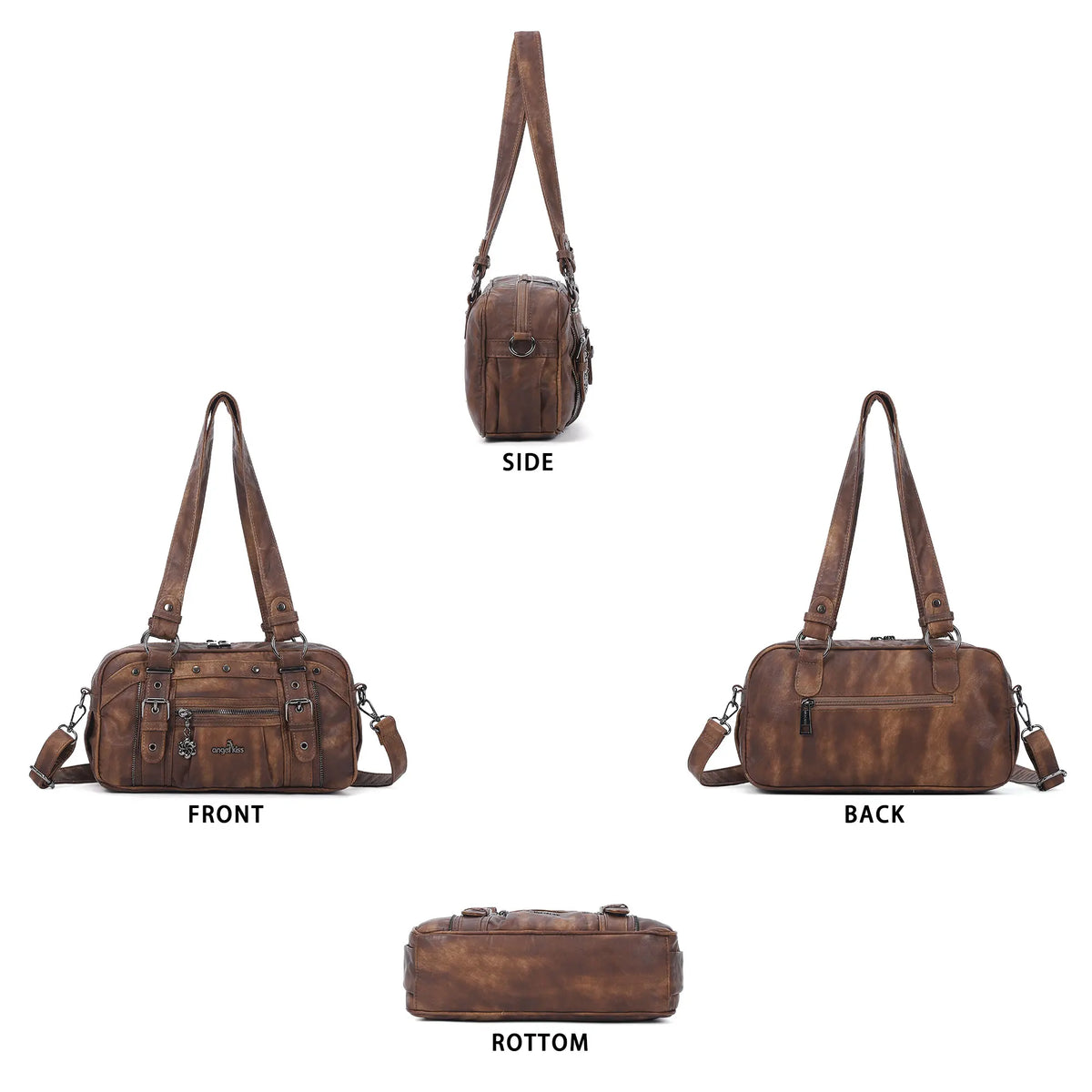 Vintage Multi-Pocket PU Bowling Shoulder Bag
