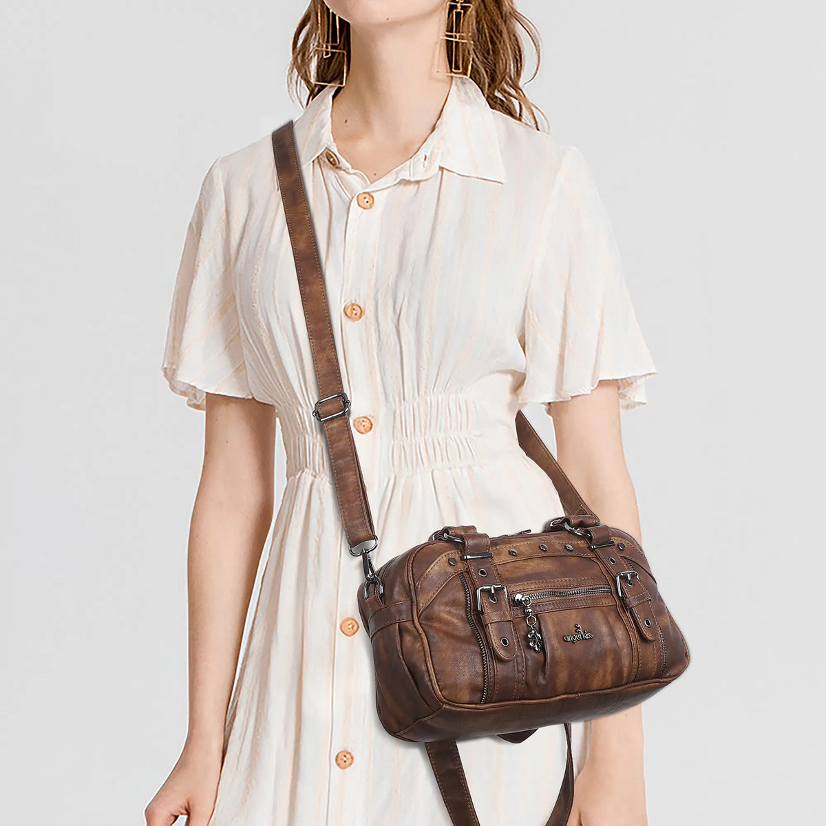Vintage Multi-Pocket PU Bowling Shoulder Bag