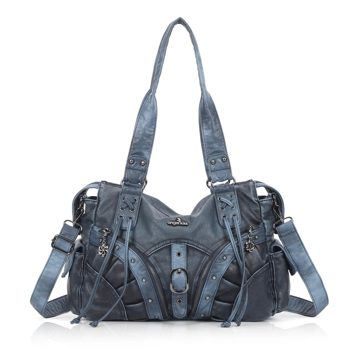 Shoulder Bag – Vintage Multi-Pocket Studded Moto Style
