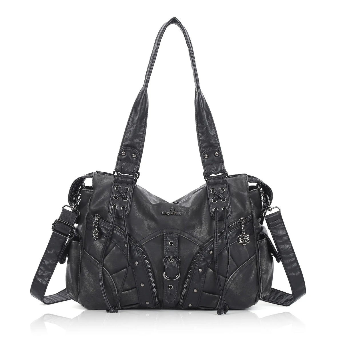 Shoulder Bag – Vintage Multi-Pocket Studded Moto Style