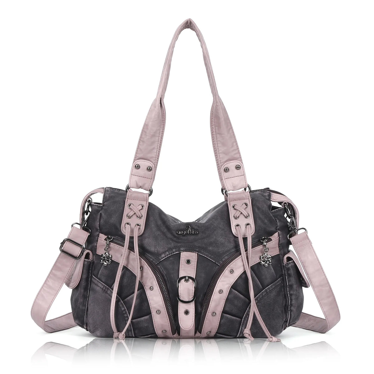 Shoulder Bag – Vintage Multi-Pocket Studded Moto Style