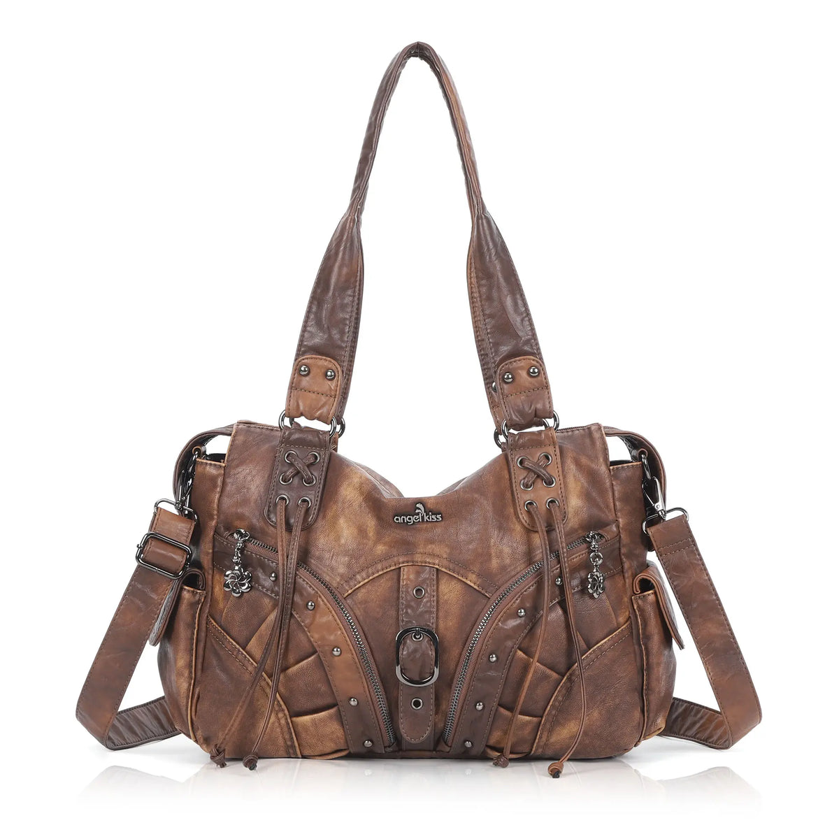 Shoulder Bag – Vintage Multi-Pocket Studded Moto Style