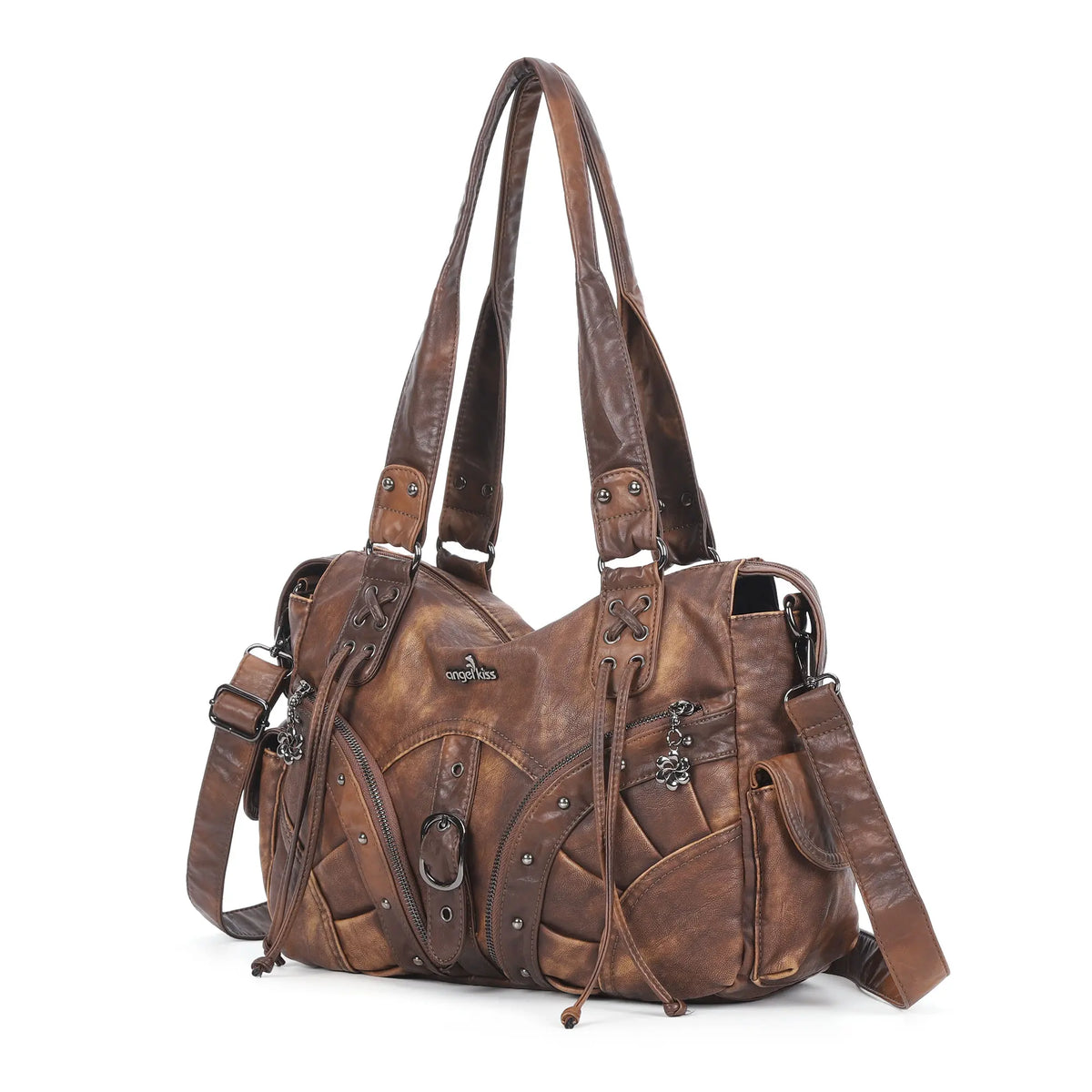 Shoulder Bag – Vintage Multi-Pocket Studded Moto Style