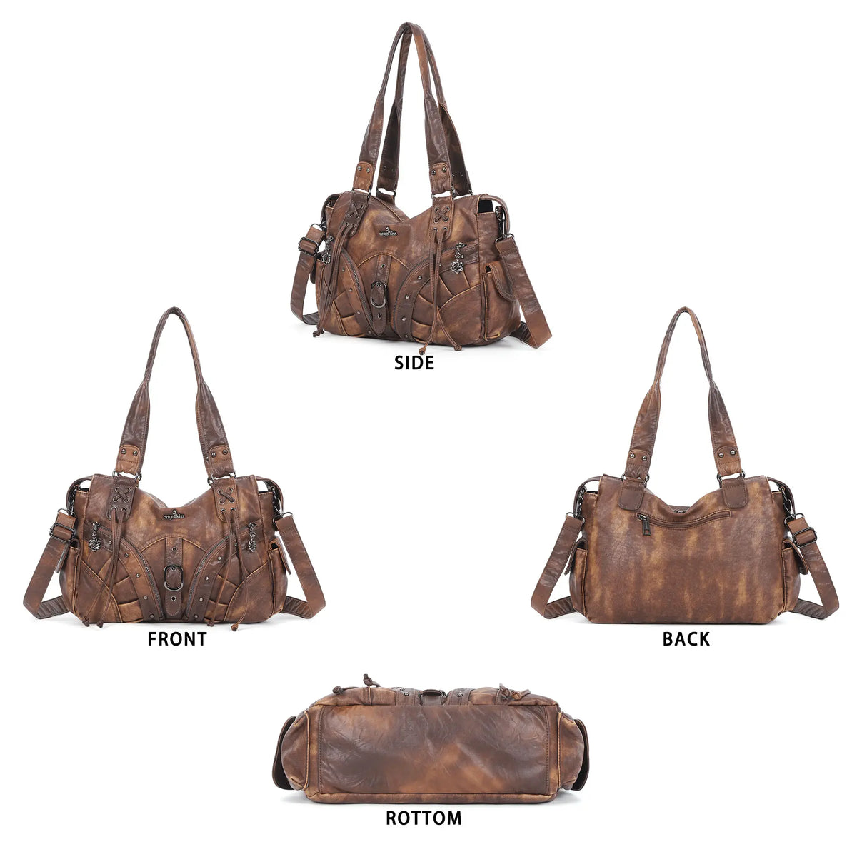 Shoulder Bag – Vintage Multi-Pocket Studded Moto Style