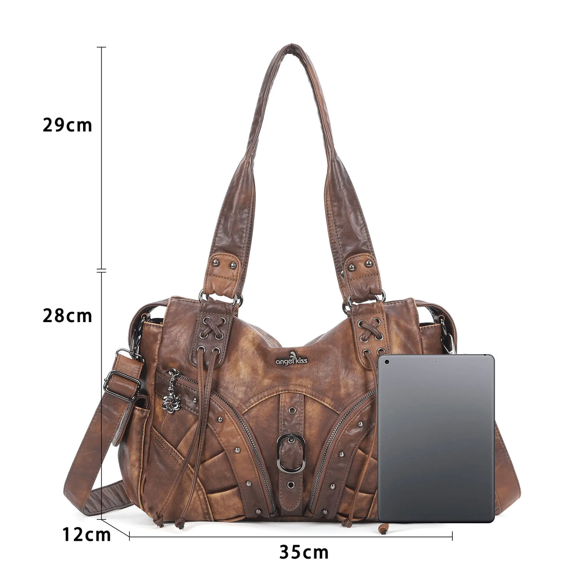 Shoulder Bag – Vintage Multi-Pocket Studded Moto Style