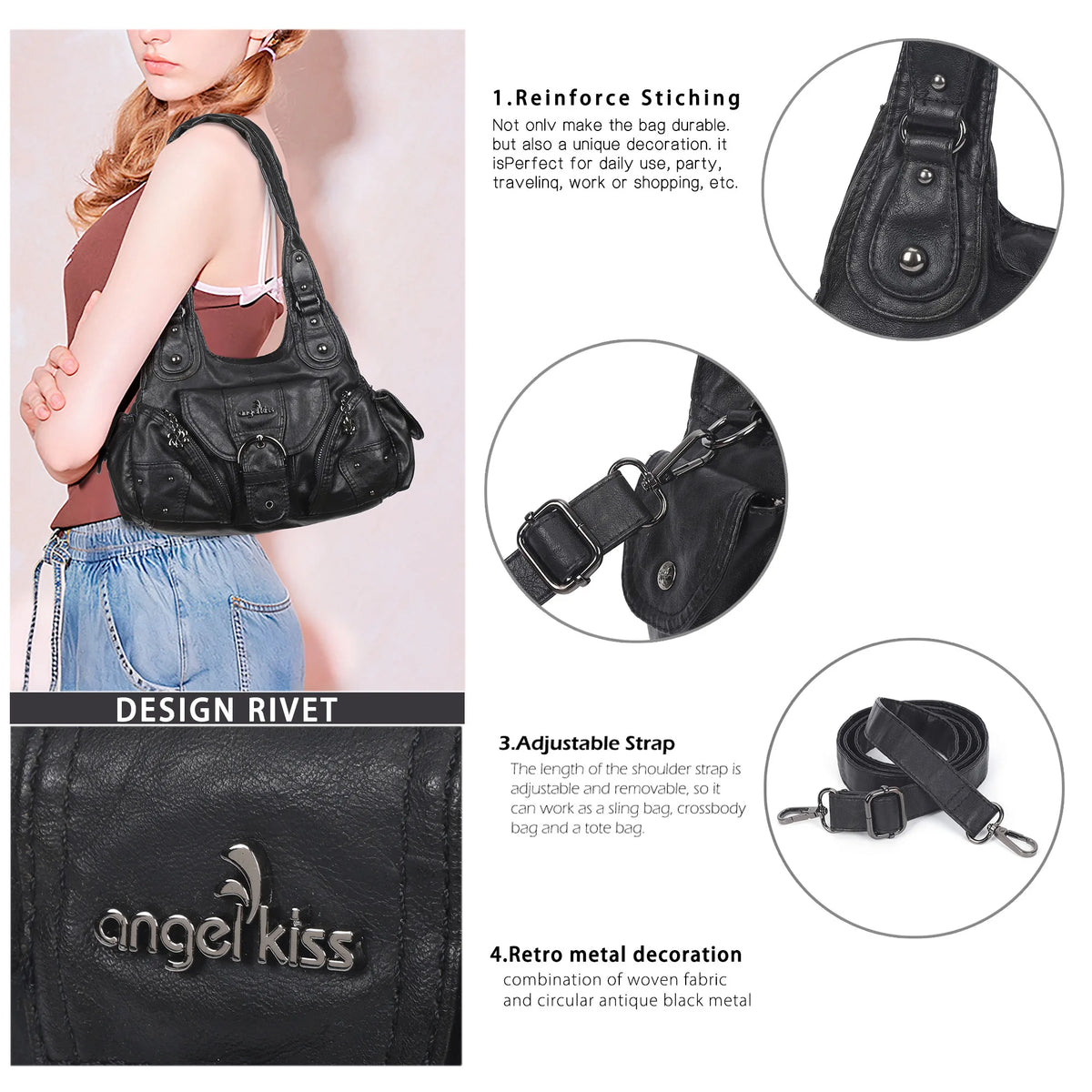 Vintage Multi-Pocket Hobo Bag for Women